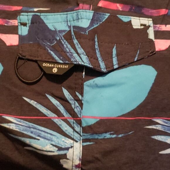 Ocean Current Swim Trunks Men's Size Large Tropical Print Blue Stripe - Picture 6 of 7